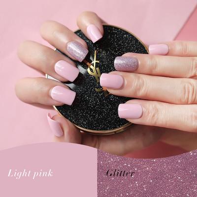 Square Light Pink Glitter  Press On Nail