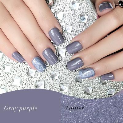 Square gray purple glitter nail