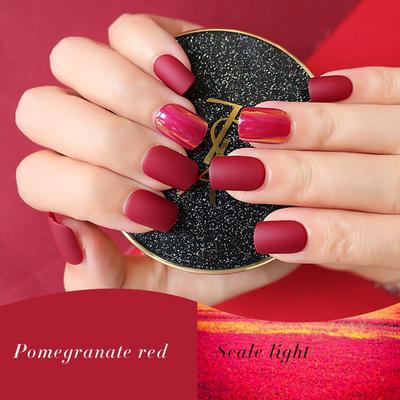 Square pomegranate red scale light nail