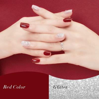 Fashion trend red color glitter art nail