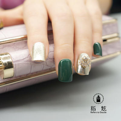 Press on soft glitter stone green gift set nail