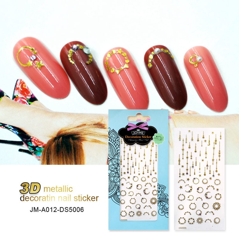 New Gold 3D Nail Stickers,Metallic Mix Designs Flowers Nail Decal,Beauty Creative Nail Art Decoration