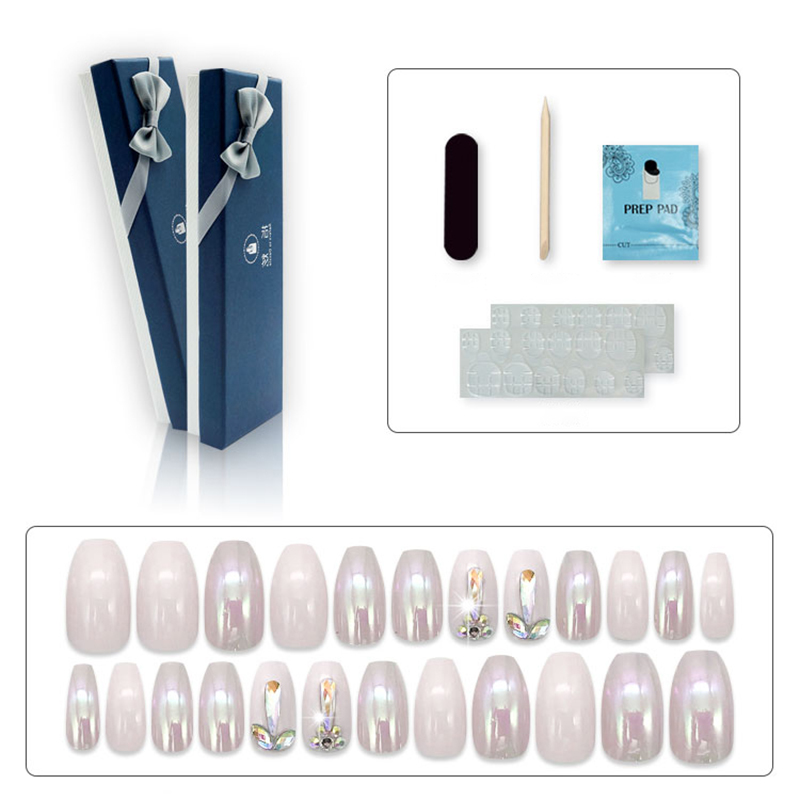 Crystal Stones Press On Nails Custom  Artificial Finernails coffin Short Tips Predesigned