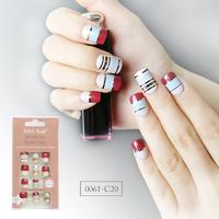 square shape nail supplier red and blue with metallic gold strip press on nail