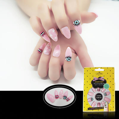Lovely Eyes Elements Stiletto Nail Tip Pink Color Nail Tip