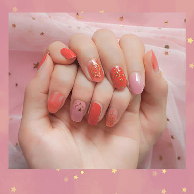 3D gold metallic pink ombre nail strips