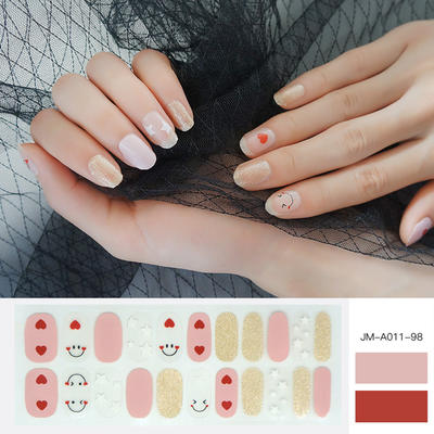 sweetheart design nail strip with glitter