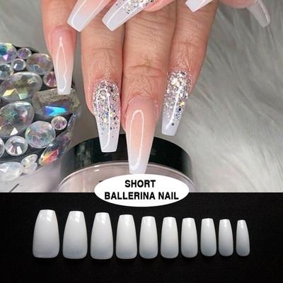 Short natural ballerina nails glam artificial nails from Newair nail factory