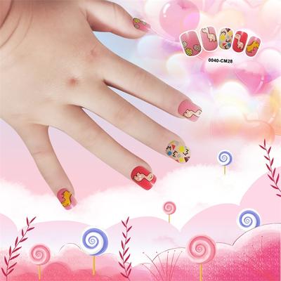 Quality
 Artifical nail tips for Kid plastic square cute nail 24pcs