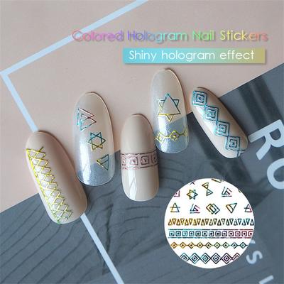 DIY colored hologram nail sticker-Line&star design