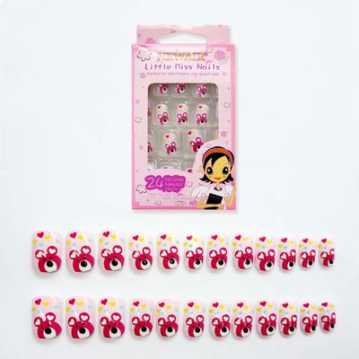 24pcs Pink Bear & Colorful Heart press on false nail tips for Kids